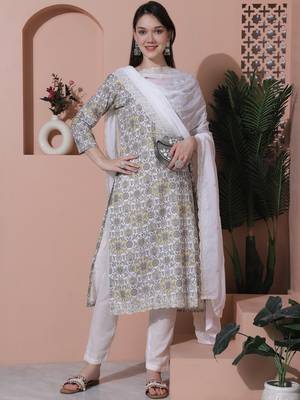 off white cotton digital printed dress material 1
