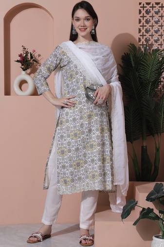 off white cotton digital printed dress material