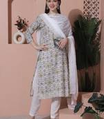 off white cotton digital printed dress material