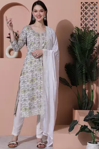 off white cotton digital printed dress material