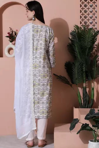 off white cotton digital printed dress material