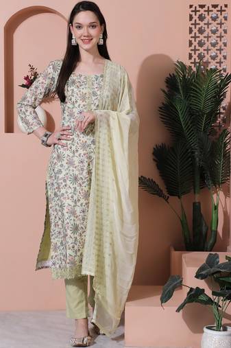green cotton digital printed dress material