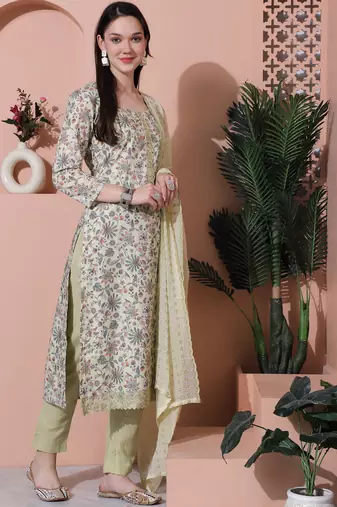 green cotton digital printed dress material