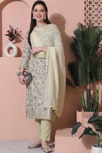 green cotton digital printed dress material