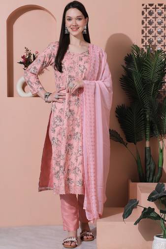 pink cotton digital printed dress material