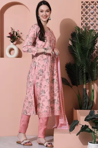 pink cotton digital printed dress material