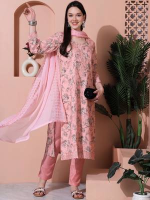 pink cotton digital printed dress material 4