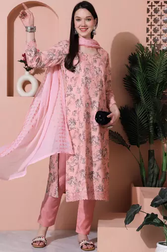 pink cotton digital printed dress material