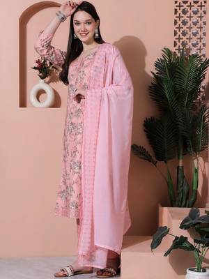 pink cotton digital printed dress material 5
