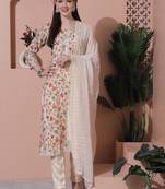 beige cotton digital printed dress material