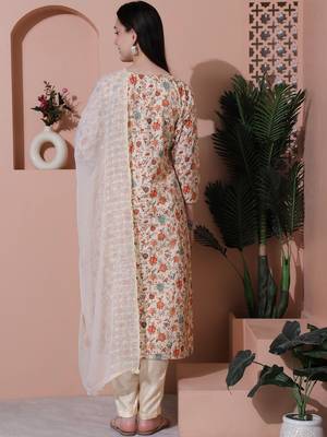 beige cotton digital printed dress material 2