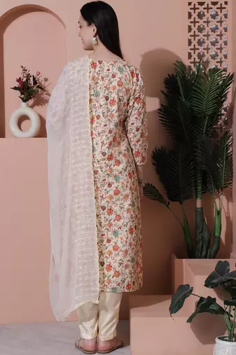 beige cotton digital printed dress material