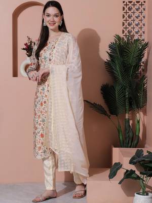 beige cotton digital printed dress material 3