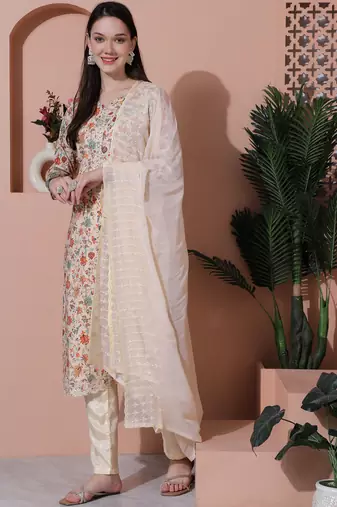 beige cotton digital printed dress material