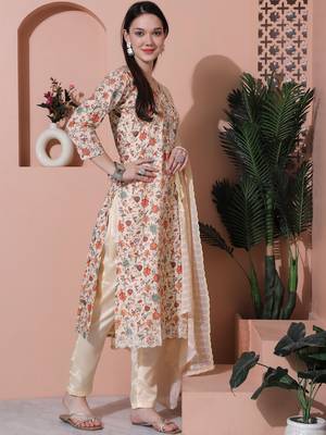 beige cotton digital printed dress material 4