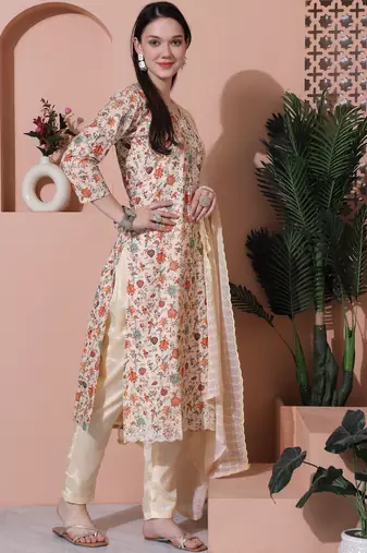 beige cotton digital printed dress material