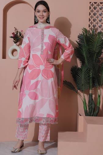 pink cotton digital printed dress material
