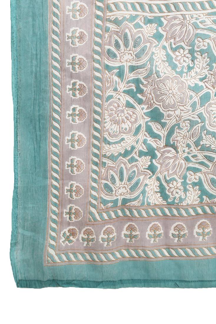 women teal pure cotton floral printed straight kurta trouser with dupatta