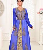 Royal-Blue & White color luxurious Handmade Moroccan Kaftan with hijjab