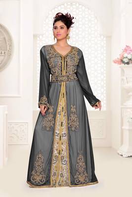 Black & White color Handmade Moroccan Kaftan with hijjab 1