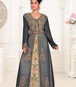 Black & White color luxurious Handmade Moroccan Kaftan with hijjab