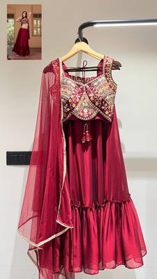 Maroon Thread Embroidered Rangoli Georgette Stitched Lehenga choli 7