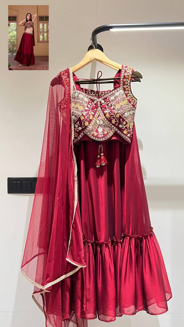 Maroon Thread Embroidered Rangoli Georgette Stitched Lehenga choli