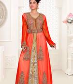 Red & White color luxurious Handmade Moroccan Kaftan with hijjab