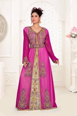 Wine & White color Handmade Moroccan Kaftan with hijjab 1