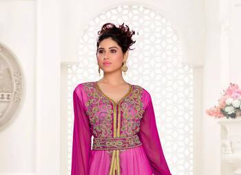 Wine & White color Handmade Moroccan Kaftan with hijjab 2