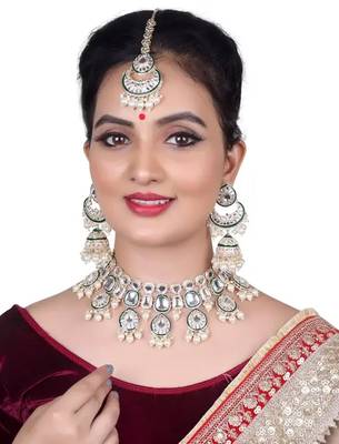 Indian bollywood  tradtional gold plated bridal kundan choker wedding earring necklace jewellery set 1