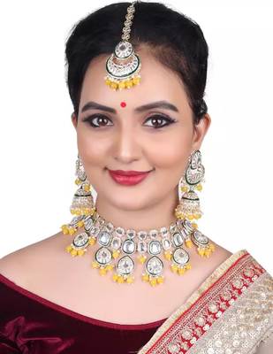 Indian bollywood  tradtional gold plated bridal kundan choker wedding earring necklace jewellery set 1