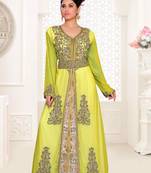 Yellow & White color luxurious Handmade Moroccan Kaftan with hijjab