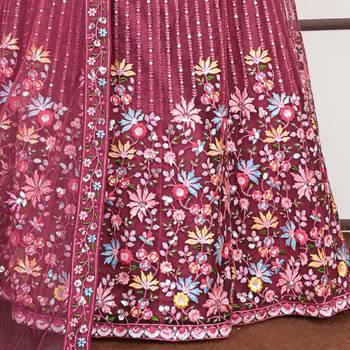 Punch Pink Butter Net Sequins Embroidered Designer Lehenga Choli For Party 6