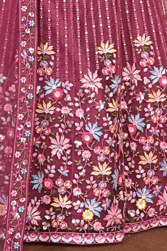 Punch Pink Butter Net Sequins Embroidered Designer Lehenga Choli For Party