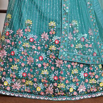 Firoji Turquoise Butter Net Sequins Embroidered Designer Lehenga Choli 6