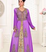 Purple & White color luxurious Handmade Moroccan Kaftan  with hijjab