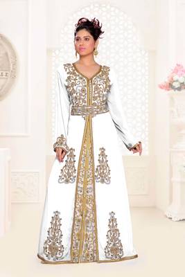 Off-White & White color Handmade Moroccan Kaftan with hijjab 1