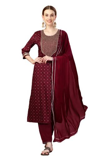 Maroon Embroidered Kurta set