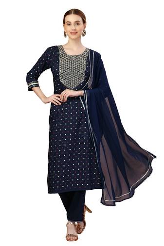 Navy Blue Embroidered Kurta set