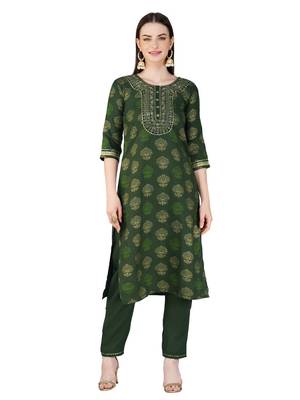 Dark Green Embroidered Kurta Set 2