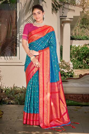 Sangam Prints Blue Silk Woven Work Traditional Saree