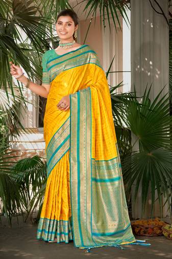 Sangam Prints Yellow Silk Woven Work Traditional Saree