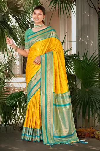 Sangam Prints Yellow Silk Woven Work Traditional Saree