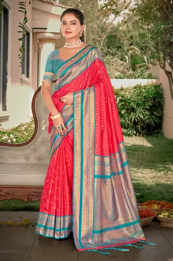 Sangam Prints Pink Silk Woven Work Traditional Saree
