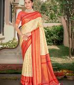 Sangam Prints Cream Silk Woven Work Traditional Saree