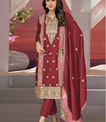 Maroon chinon silk embroidery pakistani salwar suit