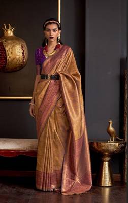Rajtex Golden Woven Zari Silk Saree With Blouse 2