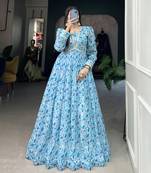 Women's Georgette With Floral Print Gown