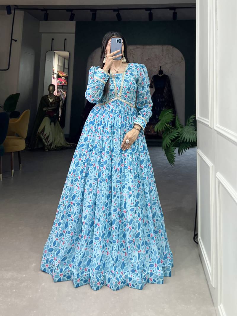 Women's Georgette With Floral Print Gown